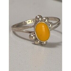 Vintage Soviet Baltic Amber Sterling Silver Ring Size 4.5